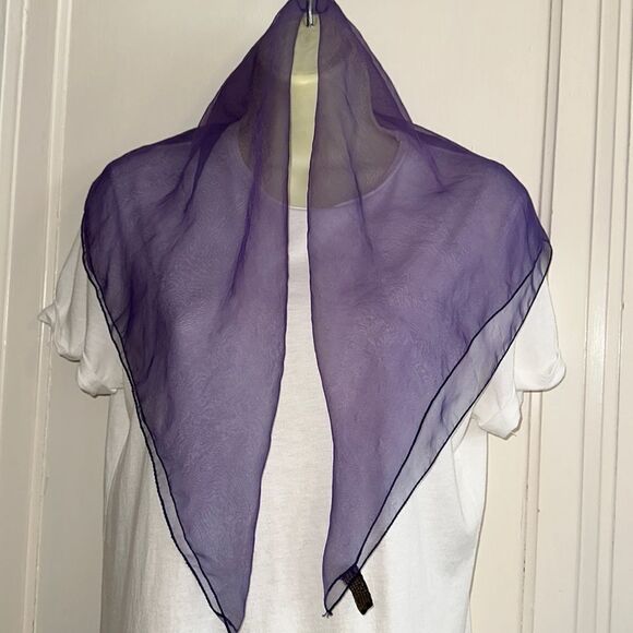 Vintage Accessories - Vintage 60s Paris Accessories purple chiffon nylon square scarf